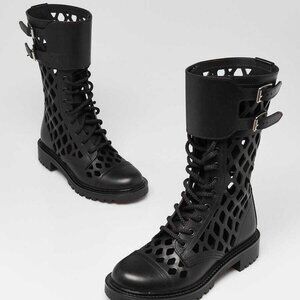 Christian Dior Black Matte Calfskin Leather D-Trap Combat Boots Size 5.5/36